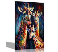 Artley Prints - Toile colorée de la famille des girafes pour décoration murale - Images abstraites encadrée à accrocher dans le salon, le couloir 51 x 35 cm (20 x 14 pouces)