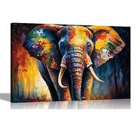 Artley Prints - Toile murale colorée portrait éléphant pour salon - Décoration abstraite à suspendre - Impressions d'art encadrées - 101 x 76 cm
