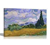 Artley Prints Toile murale encadrée colorée représentant un champ de blé avec des cyprès par Vincent Van Gogh 76 x 50 cm