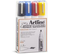 Artline Decorite, 4 Feutres À Pointe Conique Pour Textiles - Noir, Jaune, Rouge Et Bleu