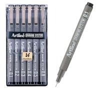 Artline Lot de 230 stylos à dessin technique pour dessin, illustration, etc. Pointe fine de 0,1 mm, 0,2 mm, 0,3 mm, 0,4 mm, 0,5 mm et 0,8 mm - Noir