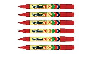ARTLINE Lot de 6 Marqueurs "70" permanent indélébile pointe conique 1,5 mm rouge