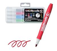 Artline Shachihata Decorite Lot de 4 marqueurs décoratifs, sans acide, résistants à la décoloration, parfaits pour la peinture et la superposition, EDF-1, pointe ogive de 1 mm, argenté, rouge