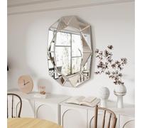 Artloge Grand miroir mural diamant de luxe - Argenté - Décoration murale moderne - En verre esthétique - Pour salle de bain, salon, couloir - 100 x 72 cm