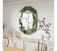 Artloge Grand miroir mural diamant de luxe - Vert - Décoration murale moderne - Miroir esthétique verre 100 x 72 cm