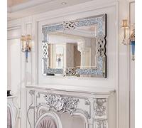 Artloge Grand Miroir Murale Salon Décoration: 100x70cm Cristal Miroir Mural Décoratif Rectangulaire Diamant Miroirs Muraux Design Cadre en Verre Biseauté pour Entrée Chambre Salon Salle de Bain