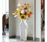 Artloge Grand Vase à Poser au Sol: Cristal Vase Décoratif en Verre 68.5cm Vase Fleurs Haut Design, Diamants Argenté pour Pampa et Fleurs Séchées Décoration Salon Maison en Miroir HD