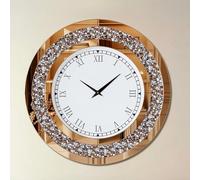 Artloge Grande Horloge Murale Silencieuse: 80cm Marron Diamand Horloge Murale Design Moderne Cristale Pendules murales Ronde en Miroir Horloge Murale Geante Décoratif Montre Murale Salon Chambre