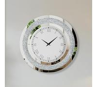 Artloge Grande Horloge Murale Silencieuse: Argent Diamant Design Moderne 60cm Cristale Pendule Ronde en Miroir Géante Décorative pour Salon Chambre