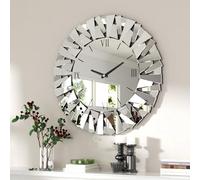 Artloge Horloge Murale Design Moderne: 80cm Argent Pendule Murale en Verre Biseaté, Silencieuse sans Tic-Tac, Grande Ronde Horloge Murale Geante XXL Décoration pour Salon Chambre Bureau Hôtel Cuisine