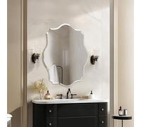 Artloge Miroir Mural Asymétrique Design sans Cadre, Miroir Organique Salon en Verre Biseauté Grand Miroirs Muraux Irrégulier pour Salle de Bain Entrée Chambre Argenté Decoration Maison - 60 * 80cm