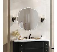 Artloge Miroir Mural Asymétrique Design sans Cadre, Miroir Organique Salon en Verre Biseauté Grand Miroirs Muraux Irrégulier pour Salle de Bain Entrée Chambre Argenté Decoration Maison - 80 * 80cm