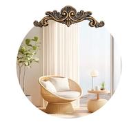 Artloge Miroir Mural Baroque Rond: 90cm Miroir Décoratif d'Entrée Vintage avec Decoration Sculptée Ancienne Dorée Grand Miroir de Maquillage Antique Design pour Chambre Salon Café