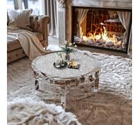 Artloge Table Basse Ronde Verre: Table de Salon en Miroir Argente avec Diamant Bout de Canapé Design Moderne pour Salon Chambre - 80x80x46.5cm