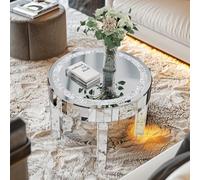Artloge Table Basse Salon Ronde: Table Basse Argenté en Verre avec Diamants Table d'Appoint Moderne Design en Miroir pour Chambre Café Bureau - 60×60×50CM