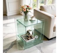 Artloge Table d'appoint en Acrylique - Table de Chevet Haute Transparence 95% avec Rangement 46x39.5x55cm - Chaque Étage Charge de 20kg - pour Salon Chambre Bureau Studio - Vert Clair