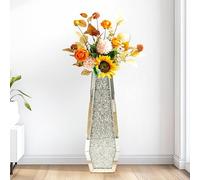 Artloge Vase Décoratif en Verre: Cristal Grand Vase à Poser au Sol 68cm Vases Fleurs Haut Argenté Géométrique, Diamants Design pour Pampa et Fleurs Séchées Décoration Maison Salon en Miroir HD