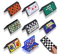 Artlyfe Mini jeu d'échecs magnétique 8 en 1 avec planche magnétique portable pliable, jeux de poche, excursions en famille, activités de camping, jeux de fête pour enfants et adultes