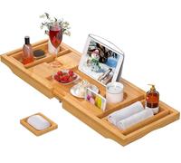 Artmalle Bathtub Caddy Tray for Tub,Foldable Bamboo Bath Table Tray with Book and Wine Glass Holder, Free Soap Dish Suitable for Luxury Spa Or Reading,Natural