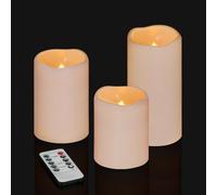 Artmarry Lot de 3 bougies sans flamme de 10,2 cm, 12,7 cm, 15,2 cm de diamètre, piliers ivoires pour extérieur et intérieur, 7,6 cm de diamètre, bougies vacillantes avec télécommande à 10 touches,