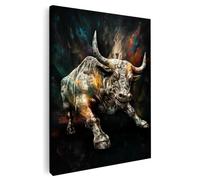 Artmazing Tableau de taureau multicolore - Tableau taureau - Images d'art S - Images de taureau modernes - Tableau mural tendance pour salon - Tableau mural XXL - Tableau mural XXL - Poster coloré