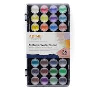 Artme Aquarelle Métallique 36 couleurs avec un pinceau d'artiste - Peinture Aquarelle Palette