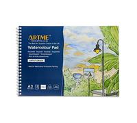 ARTME Bloc Aquarelle A3, 12 Feuilles 300gsm, Pressé à Froid, Sans Acide, Papier Aquarelle Pro pour Peinture et Croquis