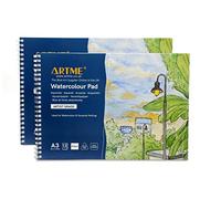 ARTME Bloc Aquarelle A3 Lot de 2, 12 Feuilles 300gsm, Pressé à Froid, Sans Acide, Papier Aquarelle Pro pour Peinture et Croquis