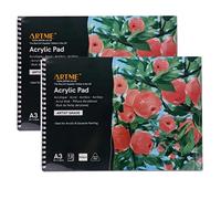 ARTME Bloc Papier Acrylique A3 Paysage (Lot de 2) - 400 g/m² Extra Épais, 12 Feuilles, Grain Pressé à Froid, Sans Acide - Papier Peinture pour Acrylique, Gouache