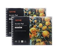 ARTME Bloc Papier Acrylique A4 Paysage (Lot de 2) - 400 g/m² Extra Épais, 12 Feuilles, Grain Pressé à Froid, Sans Acide - Papier Peinture pour Acrylique, Gouache