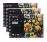ARTME Bloc Papier Acrylique A4 Paysage (Lot de 3) - 400 g/m² Extra Épais, 12 Feuilles, Grain Pressé à Froid, Sans Acide - Papier Peinture pour Acrylique, Gouache