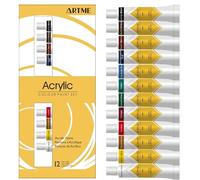 Artme Peinture Acrylique, 12 Tubes De Couleurs (12ml) Qualité Supérieure pour Étudiants Et Artiste - Teintes Riches - Compact et Facile À Utiliser Avec Boite De Rangement