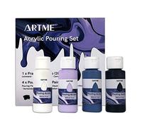 Artme Peinture Acrylique Pouring Coulée - Comprend 4 x acrylique haut débit (60 ml), 1 x toile (20x20 cm) - Kit débutant, passe-temps, débutant, artiste, cadeaux. (Cristal de saphir)