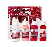 Artme Peinture Acrylique Pouring Coulée - Comprend 4 x acrylique haut débit (60 ml), 1 x toile (20x20 cm) - Kit débutant, passe-temps, débutant, artiste, cadeaux. (Quartz rose)