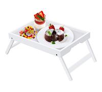 Artmeer Plateau de Lit Avec Pieds Pliants en Bambou - Pour Petit-Déjeuner, Table TV, Ordinateur Portable, Repas et Collation (Blanc)