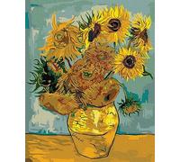 Artnapi Peinture par numéros adultes sans cadre - Bricolage peint à la main - Tournesols Van Gogh - Kit pour débutants et adultes - Kit avec peintures acryliques et pinceaux - 40 x 50 cm - Toile