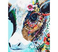 Artnapi Peinture par numéros pour adultes avec cadre - Bricolage peint à la main - Animaux - Vache à fleurs - Kit pour débutants et adultes - Kit avec peintures acryliques et pinceaux - Toile 40 x 50