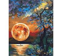 Artnapi Peinture par numéros pour adultes sans cadre | DIY peint à la main | Nature - Lune sur le lac | Kit pour débutants et adultes | Ensemble comprenant des peintures acryliques et pinceaux | Toile