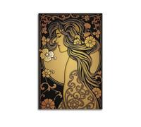 ArtNouveau Poster décoratif sur toile pour salon, chambre à coucher et chambre à coucher Motif femme cheveux dorés 30 x 45 cm Sans cadre