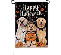 Artofy Happy Halloween - Petit drapeau de jardin décoratif - Motif chien fantôme - Lanterne effrayante - Citrouille - Décoration extérieure - L
