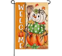 Artofy Petit drapeau de jardin décoratif en forme d'épouvantail de bienvenue en forme de citrouille d'automne pour Thanksgiving, récolte, cour, pelouse, extérieur, lointain
