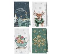 Artoid Mode Cadeaux Cerf Arbre Traineau Flocon de Neige Torchons de Cuisine de Noël, 42x65 cm Ensemble de 4 Chiffons de Microfibre de Cuisine de Séchage et Décoration d'Hiver