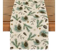 Artoid Mode Chemin de table brun étoile pommes de pin feuilles Noël, décoration de table pour cuisine, hiver, Xmas, décoration intérieure, fête des vacances, 40 x 140 cm