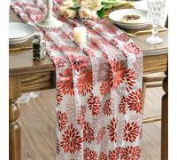 Artoid Mode Chemin de table de Noël en gaze - En étamine - Beige/rouge - Dahlias - 70 x 300 cm - Décoration de table de cuisine d'hiver - Décoration intérieure, vacances, fête