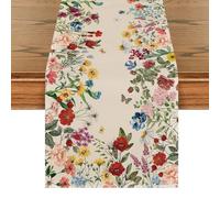 Artoid Mode Chemin de table de printemps, herbes, fleurs sauvages, décoration saisonnière de table de cuisine en intérieur, décor de fête/vacances, 40 x 140 cm
