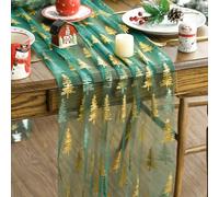 Artoid Mode Chemin de Table en Tulle Scintillant Vert Or Étoilé pour Noël 70x300 cm, Décoration de Cuisine Hiver Intérieur Fête Décor de Vacances