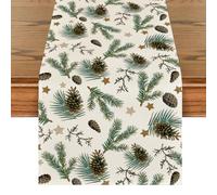 Artoid Mode Chemin de table étoilé avec feuilles et pomme de pin de Noël, décoration de table de cuisine saisonnière pour l'hiver, joyeux Noël, décor de fête à la maison 40x180 cm