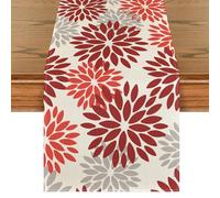 Artoid Mode Chemin de table pour automne, motif floral, rouge, dahlias, saisonnier, Noël, cuisine, décoration intérieure, vacances, fêtes, 40 x 100 cm