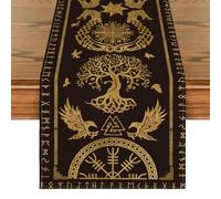 Artoid Mode Chemin de table Viking motif arbre de vie corbeau noir et doré - Décoration saisonnière pour cuisine, salle à manger - 40 x 180 cm