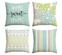 Artoid Mode Dahlia verte Home Sweet Home Couvre-coussins de printemps Set de 4, 45 x 45 cm Housse de coussin décorative d'été pour canapé Décoration de salon
